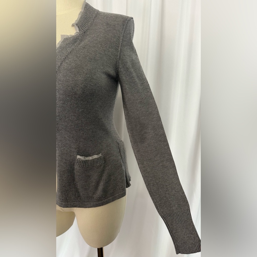 Banana Republic Gray Knit Cardigan | Ruffle Trim | Size M (1223) - Picture 6 of 11